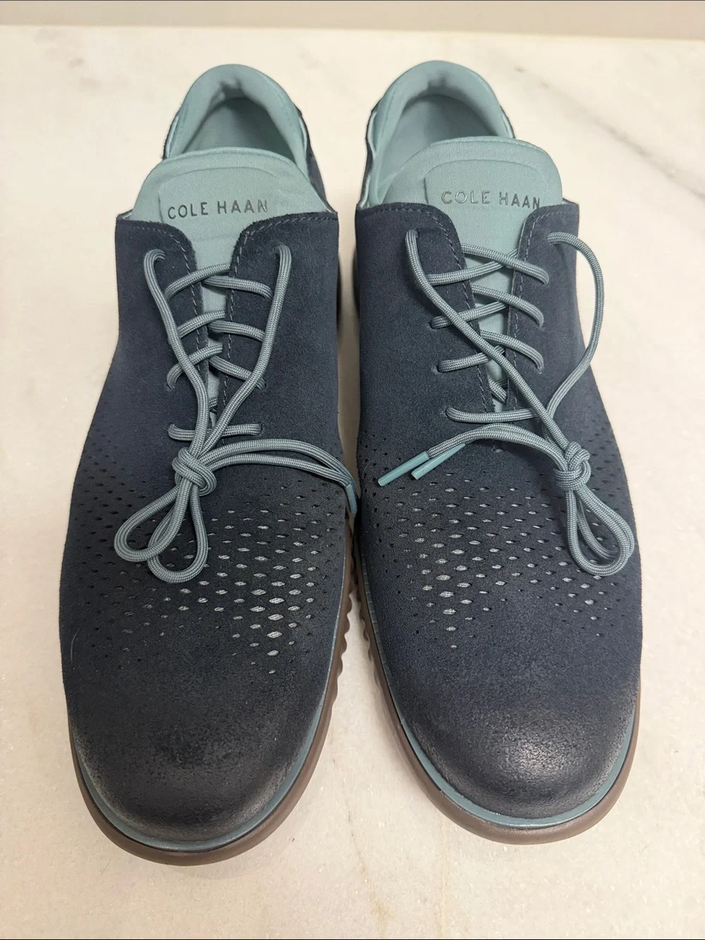 Cole Haan Navy and Light Blue Suede Lace-Up Oxfords